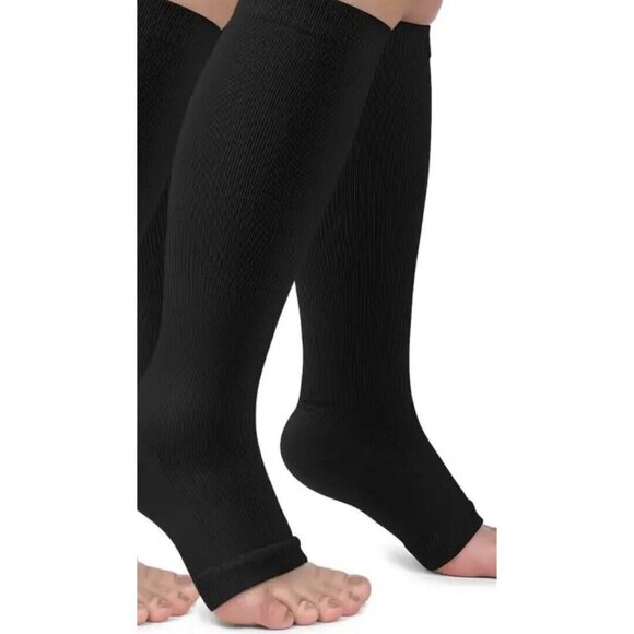 Compression Socks Leg Support Unisex Open Toe Knee Stockings Long Sleeves - Picture 3 of 8